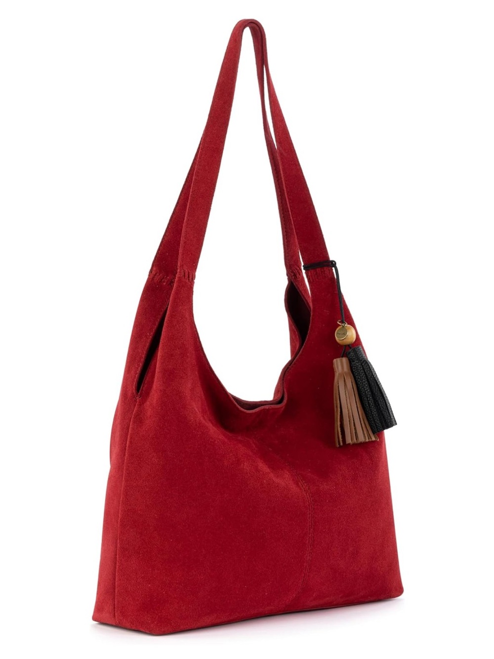 The Sak Red Suede Shoulder Bag with Brown and Black Tassel Charm - New - Picture 2 of 4